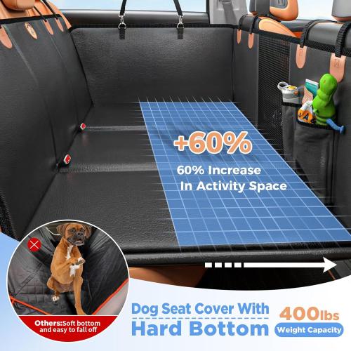 Back Seat Extender for Dogs, Hard Bottom Dog Car Seat Cover for Truck Back Seat, Dog Hammock for Car, Upgraded PU Leather Material, Larger Space, Holds 400lbs