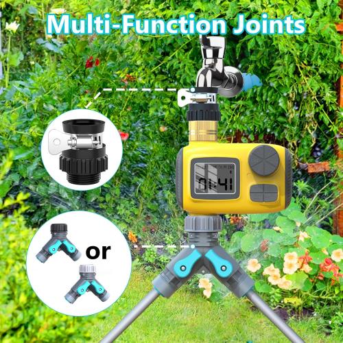 Drip Irrigation System Kit with Water Timer 100FT，1/2 inch Hose 1/4 inch Distribution Tubing，Water Timer for Garden Hose with Anti-Leakage Quick Connector and Drip Emitters,for Potted Plant