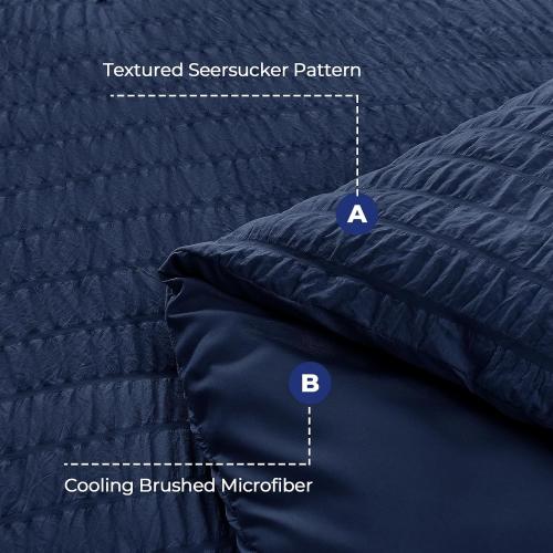 HYMOKEGE Navy Blue Queen Comforter Set Seersucker  All Season Luxury Bed in a Bag for Bedroom, Bedding Set with Comforters, Sheets, Pillowcases & Shams
