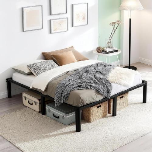 Queen Size Bed Frame, 14 Inch Heavy Duty Metal Platform Bed Frame, Noise Free Steel Mattress Foundation, No Box Spring Needed, Spacious Under Bed Space