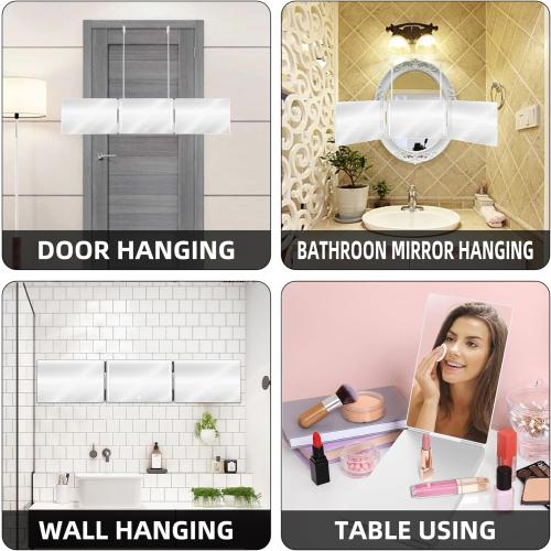 LED 3 Way Mirror to See Back of Head 360 Mirror for Women for Braiding Hair Telescoping Hooks Anti-Fog HD Glass Three Way for Self Hair Cutting Makeup Trifold