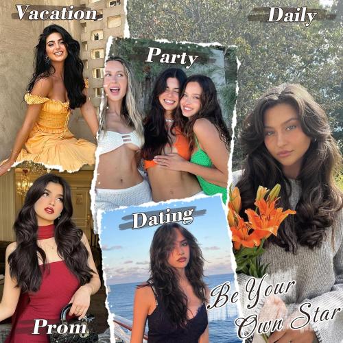 BARSDAR 26 Inch Long Wavy Dark Brown Bangs Wig Natural Looking Synthetic