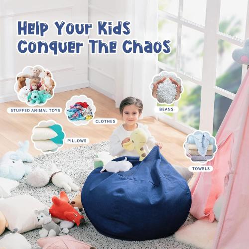 Nobildonna Bean Bag Chair Cover (No Filler) for Kids and Adults,Beanbag Stuffed Animal Storage Without Filling Plush Toys Holder and Organizer Soft Premium Corduroy 200L (Dark Blue)