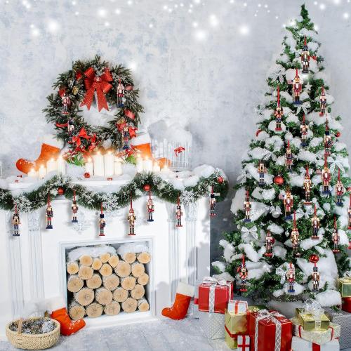 24 Pcs Christmas Nutcracker Ornaments Patriotic Wooden Nutcracker Hanging Ornaments Double Sided Figures Decorations for Xmas Tree Holiday Party Supplies