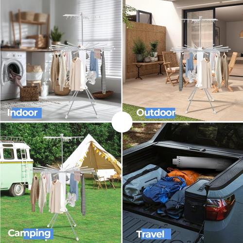 Size 3 Tier Portable Clothes Drying Rackwith 4 Pulleys,Indoor and Outdoor Collapsible Rack Clothing with Shoe Drying Rack for Space Saving
