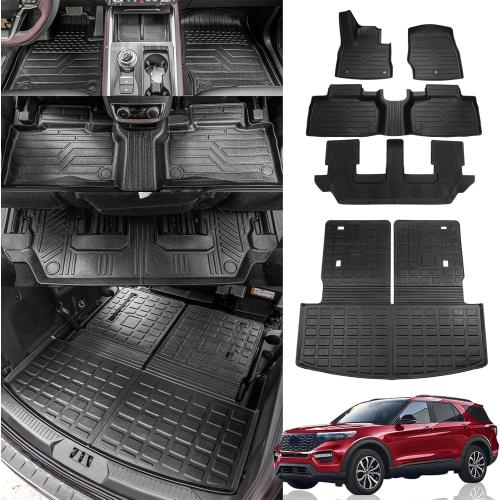 Floor Mats Compatible with 2020-2025 Ford Explorer 7-Seater Cargo Liner All Weather 2024 Explorer Accessories (Upgrade Trunk Mat with Backrest Mat Floor Mats)