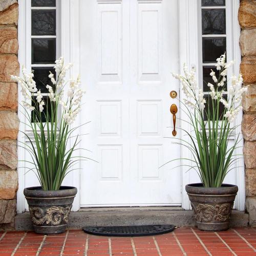 Artificial Tall Grass Plants with Pots 36 1 Pack Lily of The Valley Artificial Grass Home Interior Decorating and Outdoor Garden Decorations(White)