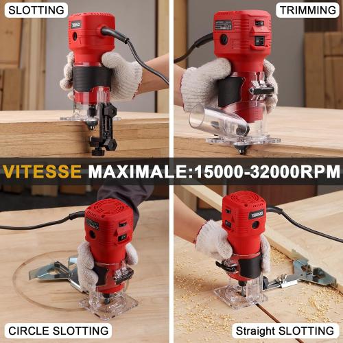 TEENO Wood Router, 650W Compact Router Tool for Woodworking, Hand Wood Trimmer with 12Pcs 1/4 Bits Set, 6 Speeds, Edge & Roller Guide, Portable Tool Box, Dust Hood