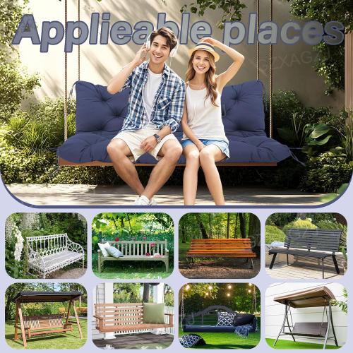 Porch Swing Cushions Outdoor 60 inch Waterproof Thicken 5 Backyard Swing Cushion with Backrest and Ties 2-3 Seat Outdoor Swing Cushions Replacement for Porch Patio Garden Lawn(Navy Blue) (top corner ripped)