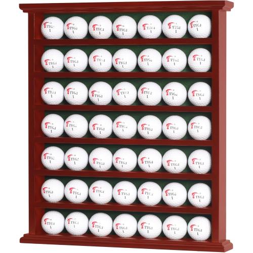 DisplayGifts Golf Gift 49-Golf Ball Display Case Cabinet Rack, No Door Open Rack Mahogany Finish