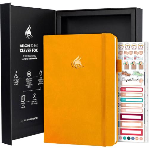 Clever Fox 13-week Ultimate Achiever's Daily Goal Planner, Amber Yellow | Undated 90-day goal workbook, daily, weekly and monthly layouts, Hourly schedule, Affirmations, Habit tracker, Hardcover, A5