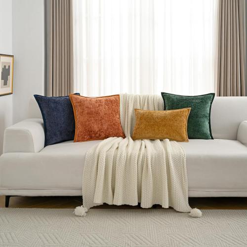 FUTEI Dark Green Chenille Throw Pillow Covers 18x18 Inch Set of 2,Soft Cozy Bound Edge Design Cushion Case,Home Decor for Couch Bed Living Room