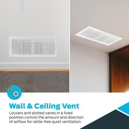 EZ-FLO 16 x 6 Inch (Duct Opening) Air Vent Cover for Wall or Ceiling, Two-Way Ventilation Register, Solid Steel HVAC Register Cover, White, 61663