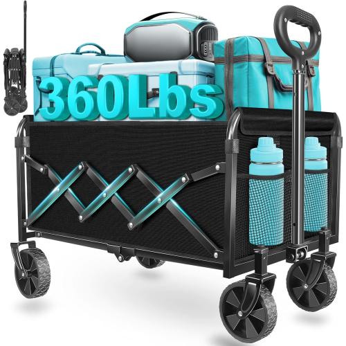 Wagons Carts Foldable, Collapsible Wagon with Wheels — Foldable Wagon for Groceries,Picnic,Beach,Camping, Small Hauls, Apartment Moving Storage, Portable Utility Folding Wagon Cart, ,Jet Black