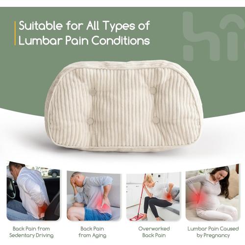 HIGOGOGO Lumbar Support Pillow for Recliner Chair/Accent Chair/Couch/Office Chair, Tufted Corduroy Back Support Cushion for Elderly, Recliner Cushions for Back Rest, Pain Relief, Reading, Beige