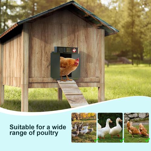 Chicken Coop Door, Automatic Chicken Coop Door Opener, Large LCD Display with Timer & Light Sensor, Anti-Pinch Protection