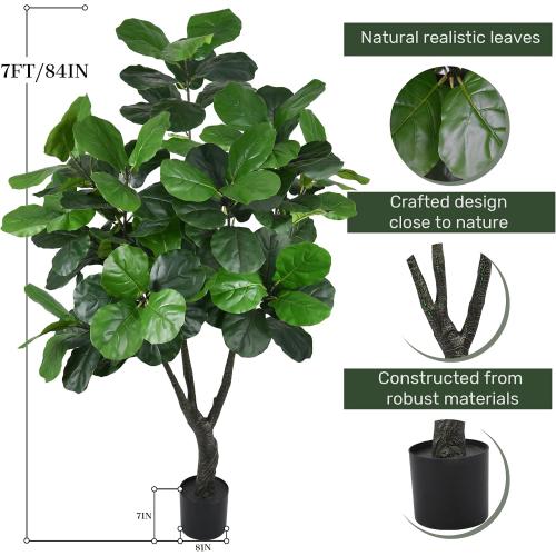 Artificial Fiddle Leaf Fig Tree 7FT Tall Large Faux Trees with Realistic Leaves, Fake Tropical Floor Potted Artificial Plants for Home Office Living Room Indoor Outdoor Decor (84in,1Pack)