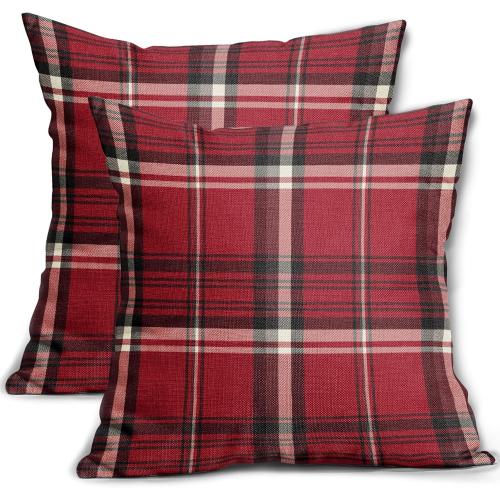 Green Christmas Plaid Pillow Covers 20x20 Set of 2 Xmas Buffalo Tartan Print Holiday Decorative Throw Pillows Outdoor Pillowcase Square Linen Farmhouse Cushion Case Decor for Couch Sofa Bed