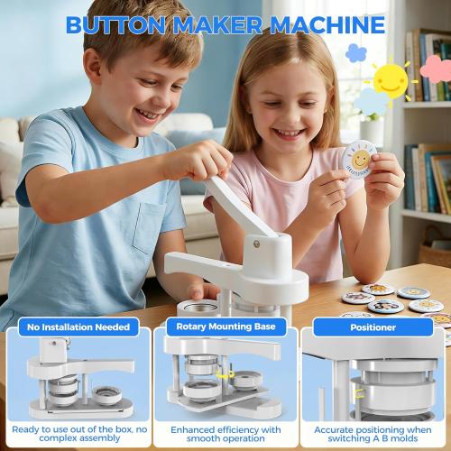 Button Maker Machine 58mm, Professional Badge Making Kit with 50 Parts, No Installation DIY Badge Maker, Pin Press Machine, Kids Craft Kit for Crafts, Schools