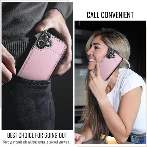 Compatible with iPhone 16 6.1 Wallet Case with Card Holder RFID Blocking for Women Men, Double Magnetic Clasp Kickstand Shockproof Phone Case Fit for iPhone 16, Rose Gold