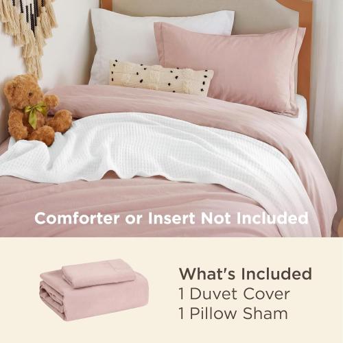 Bedsure Prewashed Twin Duvet Cover, Cotton-Like Bedding Set, Rose Pink