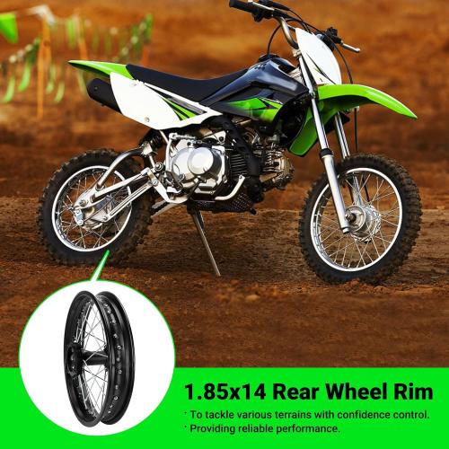 Size 1.85x14 Rear Wheel Rim and 12mm Bearings Strip Kit fit 90/100-14 3.00-14 14 Inch Dirt Pit Bike Tire KLX125 KX85 TTR125 YZ80 RM80 Taotao DB17 SR150 DR90 Apollo 125 Motorcycle Parts (15mm Axle)