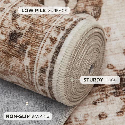 Joydeco Washable 2x6 Hallway Runner Vintage, Beige & Blue & Reddish-Brown