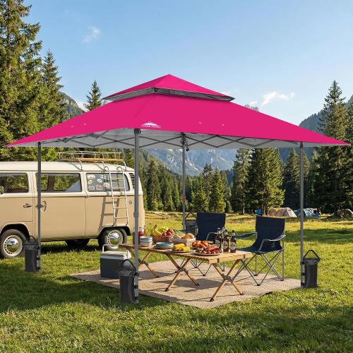 EAGLE PEAK 13x13 Straight Leg Pop Up Canopy Tent Instant Outdoor Canopy Easy Single Person Set up Folding Shelter w/Auto Extending Eaves 169 Square Feet of Shade (Deep Pink)
