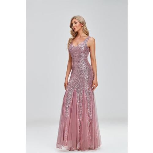 Size L Updated Women's Double V Neck Long Sequined Mermaid Dress Formal Dress Bridesmaid Party Dress