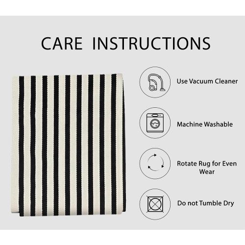 IOHOUZE Black Beige Striped Rug -8'x10' Indoor Outdoor Rug, Washable Area Rug for Living Room, Large Patio Rug, Cotton Striped Rugs for Patio Living Room Bedroom