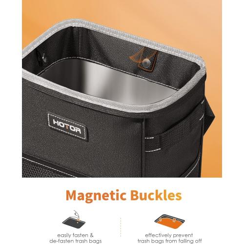 HOTOR Car Trash Can with Lid and Storage Pockets - 100% Leak-Proof Organizer, Waterproof Garbage Can, Multipurpose Trash Bin for Car, 2 Gallons, Black