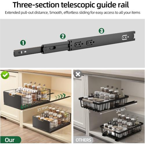 NETEL Pull Out Cabinet Organizer, 2 Pack No Drill Slide Out Drawers for Kitchen Cabinets, Metal Pantry Pull Out Shelves, Kitchen Cabinet Organizer, Pull Out Home Organizers, 11.8 W X 15.7 D X 6.9 H