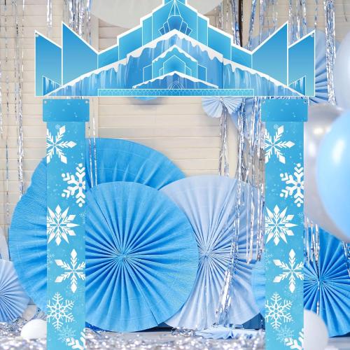 Winter Party Door Banner Classroom Door Cover Snow Wonderland Porch Decor Winter Birthday Decorations Photography Backdrop for Holiday Christmas Snowflake Party(Castle)