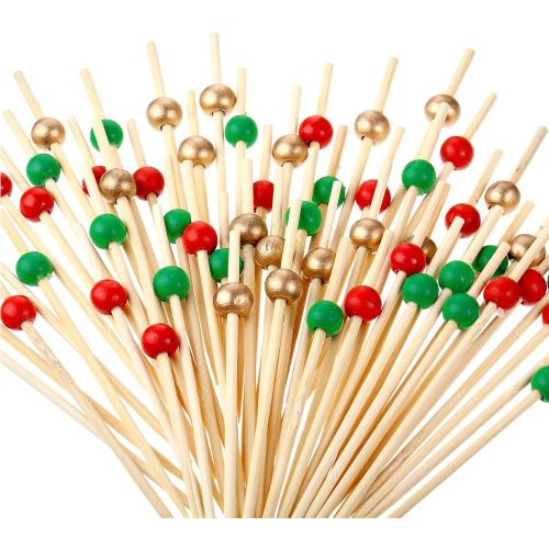 Patelai 120 Pcs Cocktail Picks 4.7 Inch Fancy Toothpicks for Appetizers Cocktail Skewers for Drink Food Dessert Charcuterie Party Supplies(Red, Green, Gold)