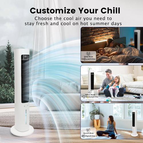 Size 41 Color White Windowless Portable Air Conditioner, 41” Evaporative Air Cooler with Remote, Swamp Cooler 3 Models,12H Timer, 70°Oscillation Tower Air Conditioner 3L Water Tank & 2 Ice Packs for Room Bedroom Office
