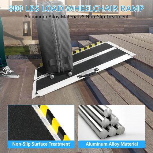 4FT Portable Wheelchair Ramp, Non-Slip Aluminum Folding Handicap Ramp, 800 LBS Capacity Door Threshold Ramps for Home Steps, Scooter Ramps for Car, Doorways, Curbs, Stairs, Cart, Wheel Chair Ramp Step