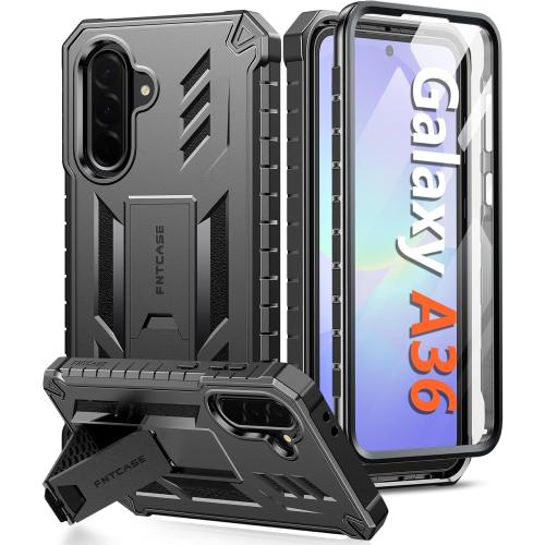 FNTCASE for Samsung Galaxy A36-5G Case: for Galaxy A56-5G Case Military Grade Drop Proof Protection Mobile Cover with Kickstand | Textured Rugged Shockproof TPU | Protective Sturdy Phone Case - Black