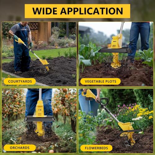 21V Cordless Tiller Cultivator, 360 Max RPM Cordless Electric Garden Tiller with 2 * 3.0 Ah Battery & Fast Charger, 9.06 Tilling Width, 6.3 Depth, Portable Rotary Tiller for Lawn Soil Cultivation