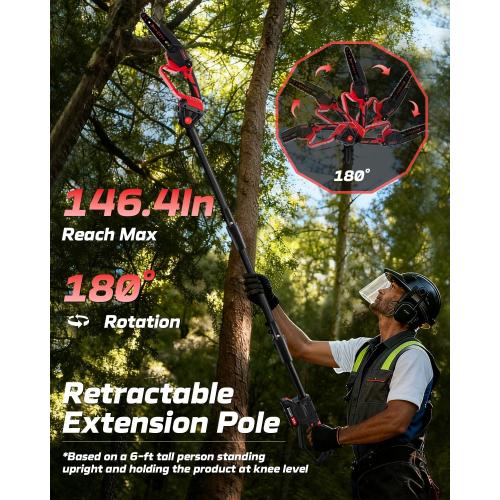 2-in-1 Cordless Pole Saw for Tree Trimming, 800W Brushless 6 Inch Mini Chainsaw, Lightweight Tree Trimmer with 2x 21V Batteries & Extension Pole for High Tree Pruning & Yard Work (DZJ3028)