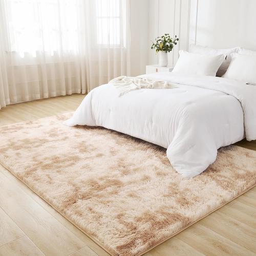 Litanika 4x6 Shag Area Rug for Living Room Bedroom, Tie-Dyed Beige High Pile Soft Plush Shaggy Furry Cream Bedside Playroom Dorm Carpet, Non-Slip, Non-Shedding Modern Indoor Floor Rug