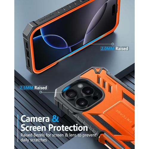 FNTCASE for iPhone 16 Pro-Max Case: Military Grade Drop Proof Protection Mobile Cover with Kickstand | Matte Textured Rugged Shockproof TPU | Protective Sturdy Phone Case - 6.9 inch Orange