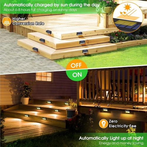 Set of 16 Color Black Solar Deck Lights Outdoor 16 Packs, LED Solar Step Light Waterproof, Solar Powered Fence Lighting Warm White for Stairs Yard Garden Patio Pathway Railing