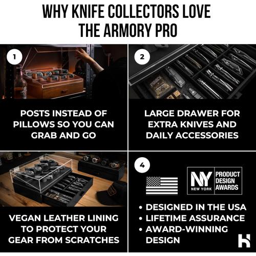 Holme & Hadfield Premium Knife Display Case for up to 30 Knives – Large Handcrafted Wooden Pocket Knife Organizer for Collections for EDC Collectors – Luxury Built to Last