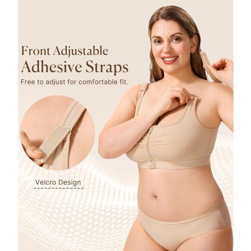 Size M BRABIC Wireless Zip Front Closure Bras for Women No Underwire Full Coverage Comfort Everyday Post Surgery Compression Bra
