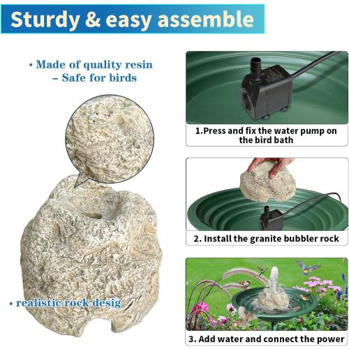 SAC SMARTEN ARTS Fountain for Bird Baths for Bird Bath Fountain with 7.5W Water Pump Resin Granite Rock Water Feature for Garden Patio Lawn Hummingbird Birdbath Fish Tank and Aquariums