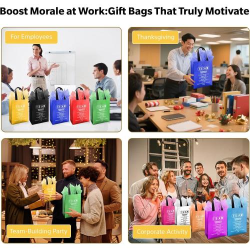 Addblu 50-Piece Employee Appreciation Gift Bags Bulk - Include 25 Team Bags (8x10x4 Inch) & 25 Tissue Paper, Reusable Gift Bag with Handles for Staff, Coworker, Teacher, Thank You & Valentine‘s Day Gifts (Colorful)
