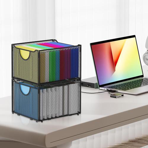 EasyPAG Hanging File Folders Organizer, Black Mesh Filing Crate, Stackable File Folder Storage Box, Desktop Document Holder for Letter Size Papers