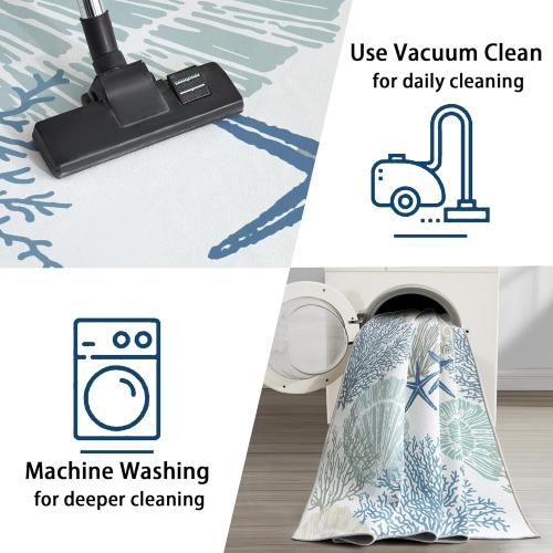 Tritard Coastal Area Rugs Nautical Beach Themed Non-Slip Machine Washable Rugs Modern Floor Carpet for Living Room Bedroom, 8x10, Blue