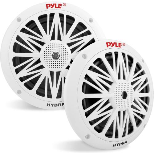 Pyle 6.5 Inch Dual Marine Speakers - 2 Way Waterproof and Weather Resistant Outdoor Audio Stereo Sound System with 200 Watt Power, Poly Carbon Cone and Butyl Rubber Surround - 1 Pair (White)
