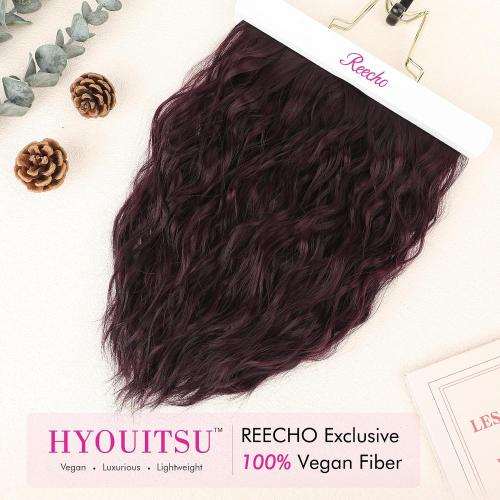 REECHO 4PCS Clip in Hair Extensions - 12 Short Curly Wavy Brown Invisible Lace Weft Natural Soft Hairpieces for Women - Burgundy